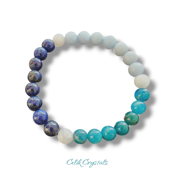 Lapis Lazuli, Apatite, Moonstone and Angelite Bracelet Natural Stones Unisex - Picture 4 of 7